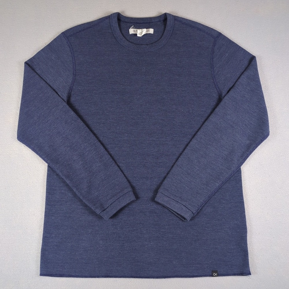 Outerknown Thermal Long Sleeve Shirt Mens Small Navy Blue Waffle Knit Crew Neck